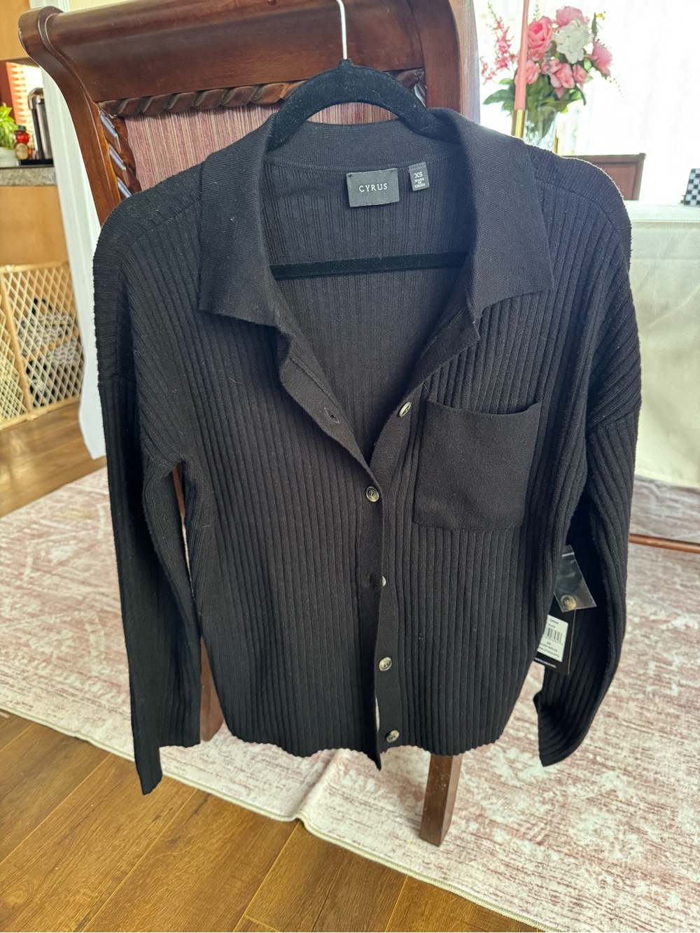 Cyrus Black Ribbed Collared Cardigan